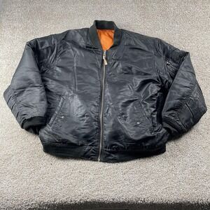 Humvee Jacket Mens 2XL Black Bomber Full Zip Orange Lined Army Outdoor Flight